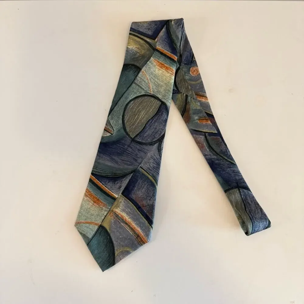 Bugatti Mens Multicolor Geometric Pattern Italian Silk‎ Classic Regular Neckties